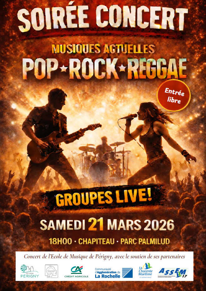 affiche du concert du 21 mars 2026 musiques actuelles POP ROCK REGGAE en live, groupes de musique de l'école